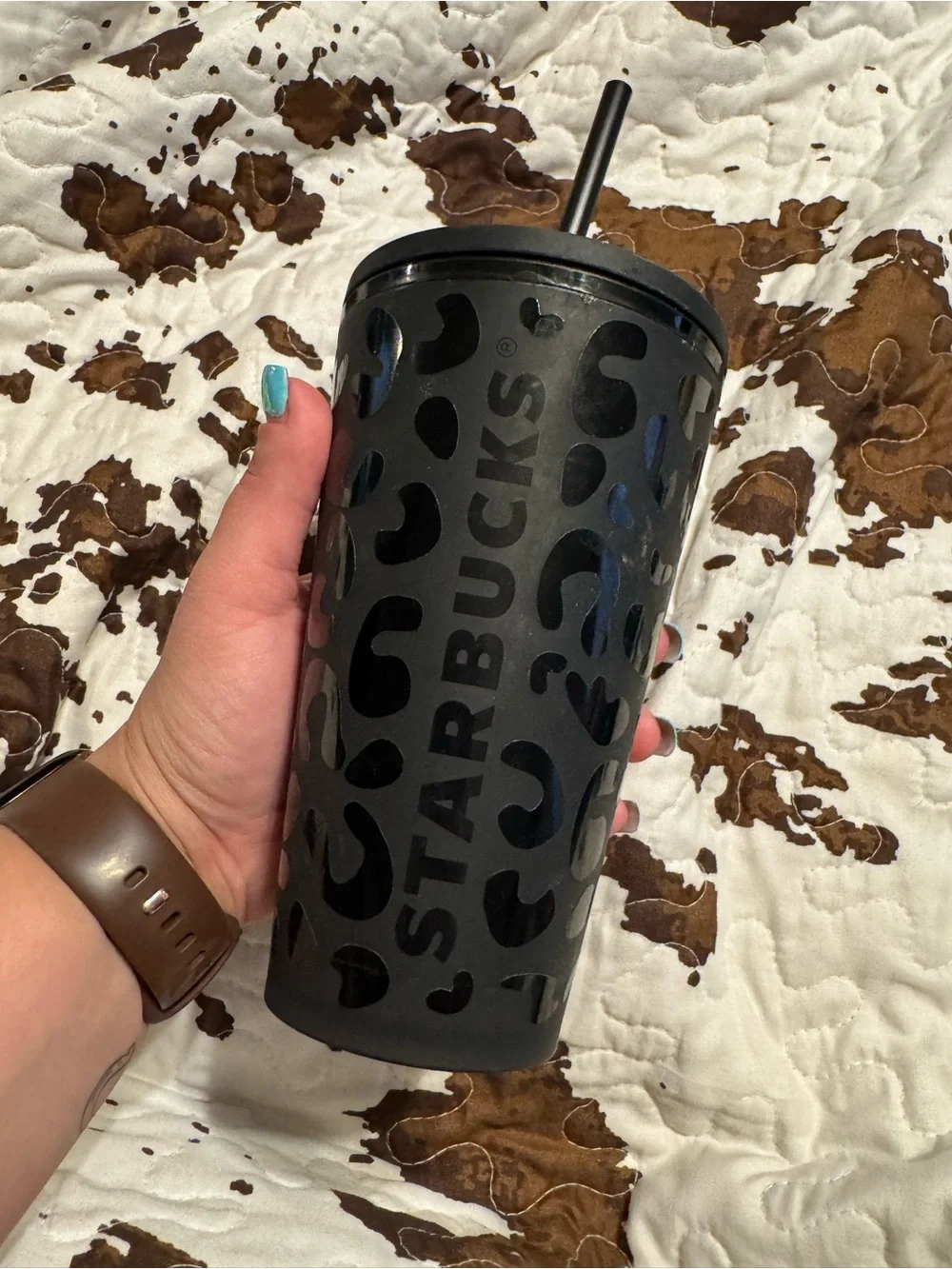 Starbucks matte black cheetah vinyl customized Grande tumblr